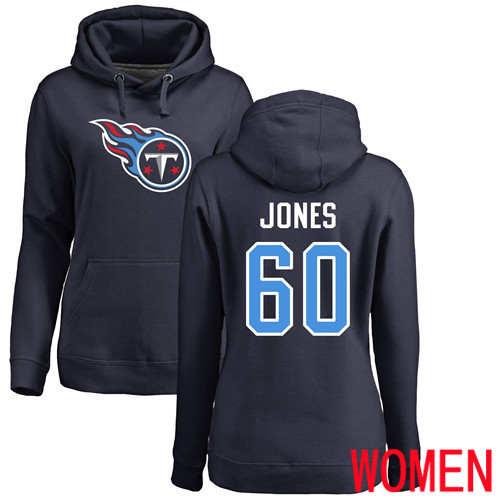 Tennessee Titans Navy Blue Women Ben Jones Name and Number Logo NFL Football #60 Pullover Hoodie Sweatshirts->nfl t-shirts->Sports Accessory